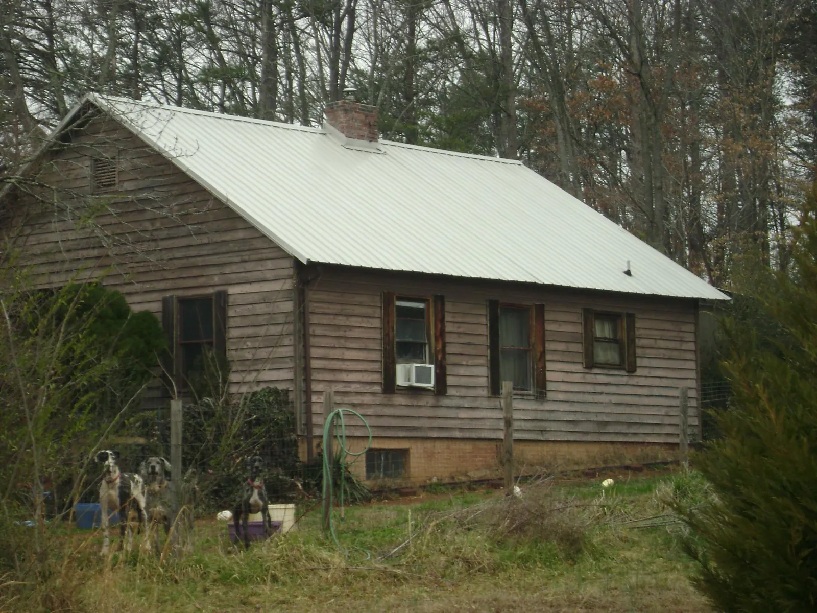 White metal roof on an old wood sided farmhouse, from a Asphalt Shingle Roof Repair job in Mc Callsburg